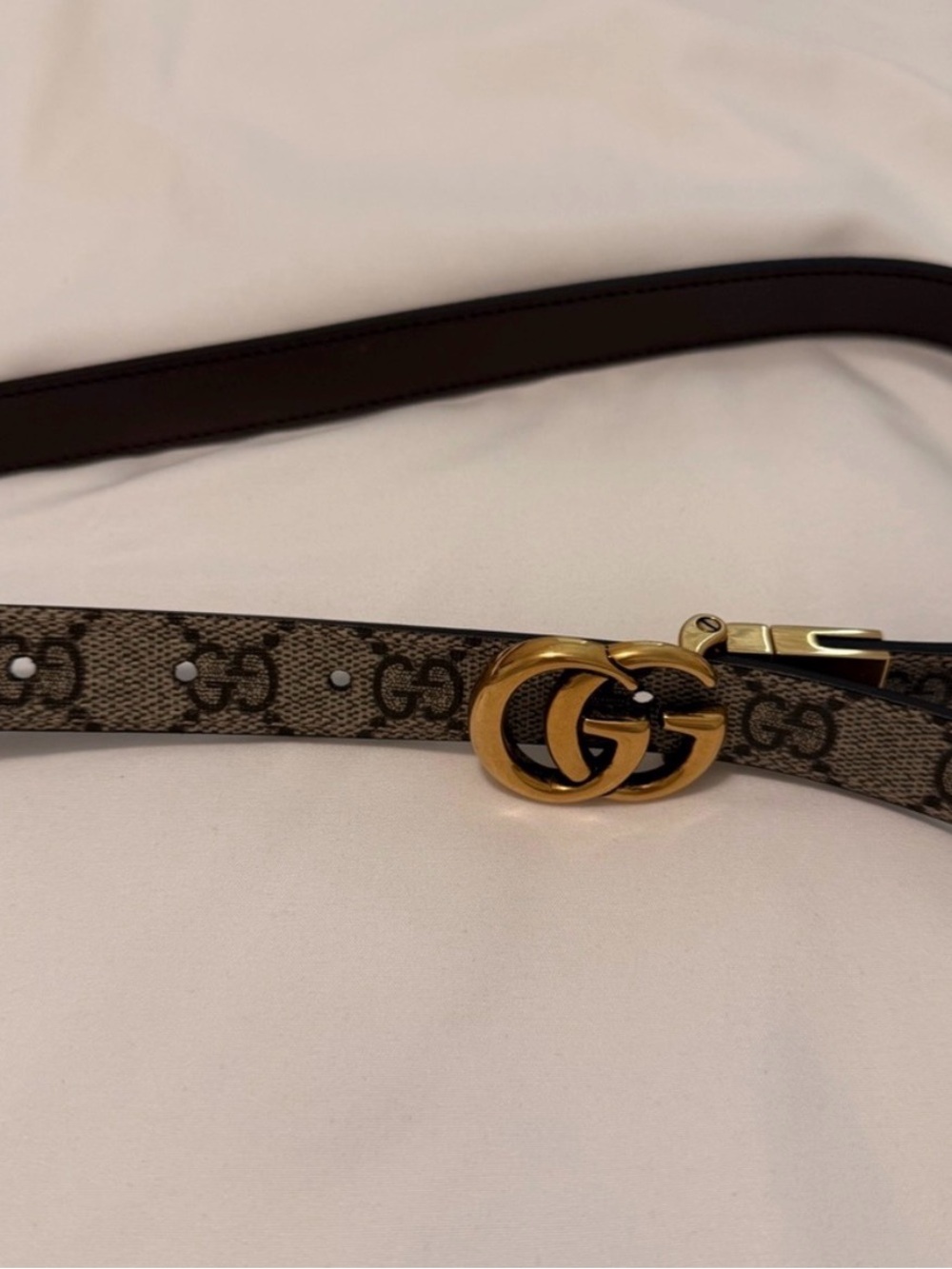 Gucci Brown GG Monogram Belt with Gold Double G Buckle